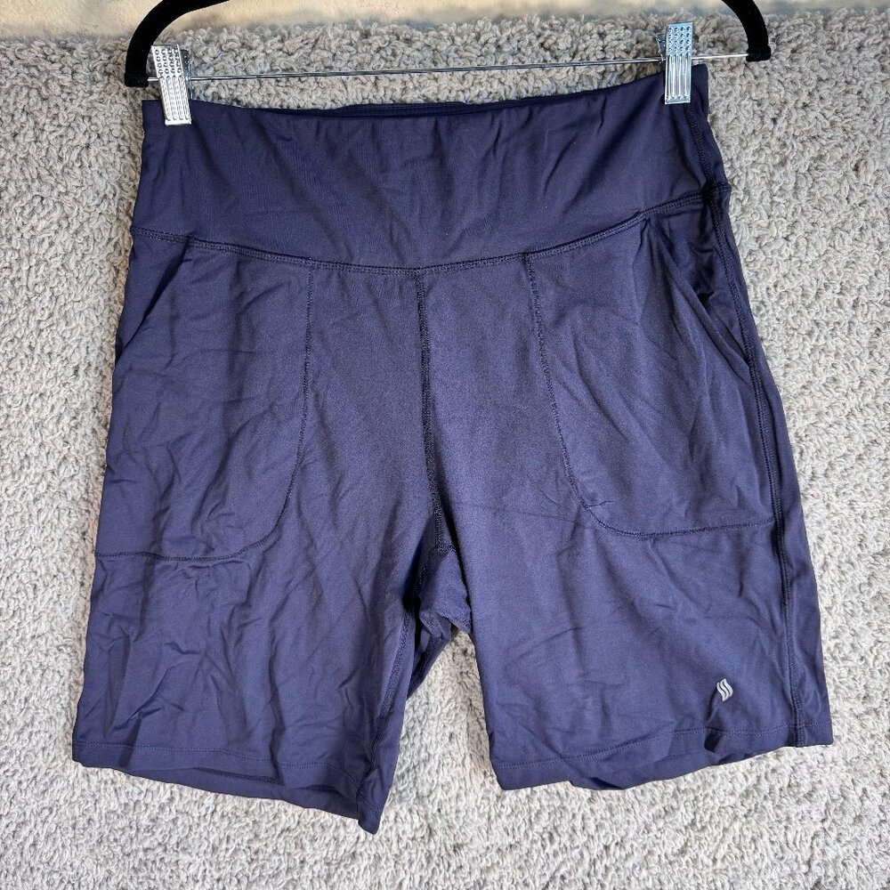 Santiny Women’s Athletic Biker Shorts Blue Size L Stretch Pockets